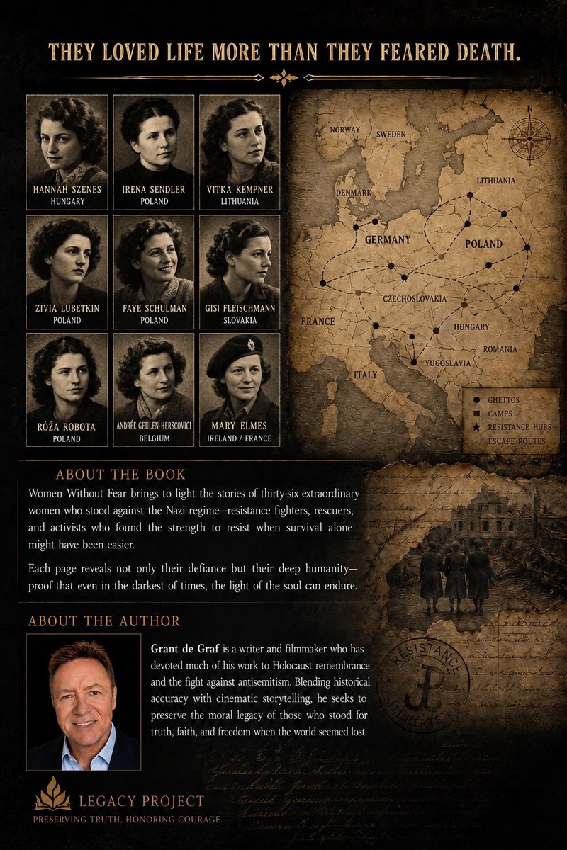 Back cover: They loved life more than they feared death. Portraits of nine of the women, a map of their Europe, about the book and about the author, Grant de Graf.